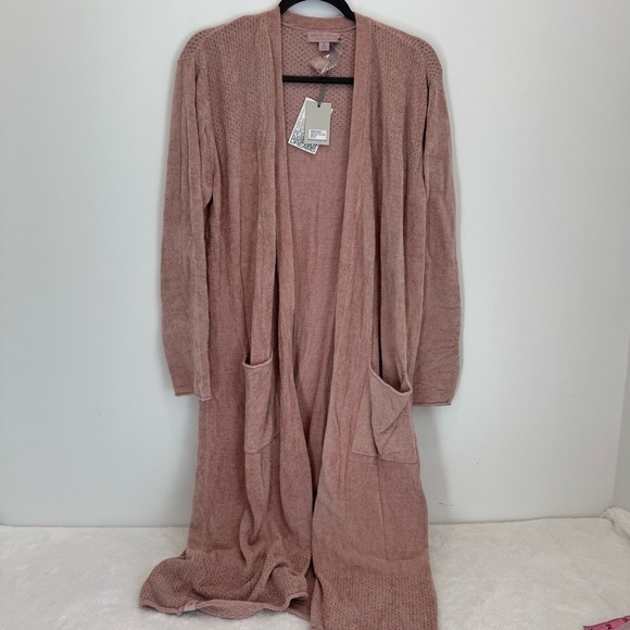 Barefoot dreams COZYCHIC ULTRA LITE® OPEN STITCH LONG CARDIPINK CLAY size XL - Picture 3 of 10